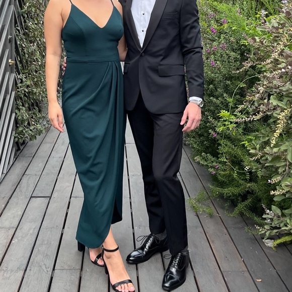 BHLDN Caron V-Neck Crepe Dress Emerald Green - Picture 5 of 15